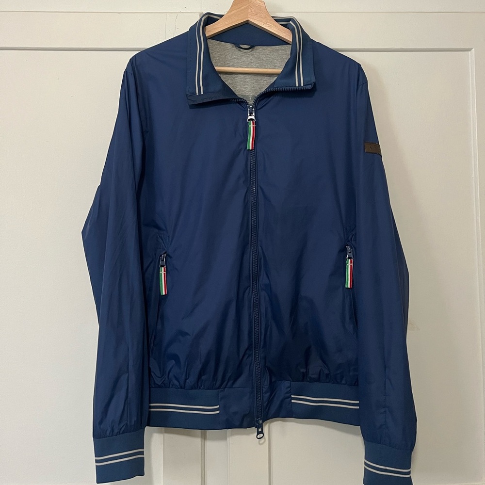 Trussardi Collection Blue Lightweight Nylon Jacket  Italian Flag Zippers Large